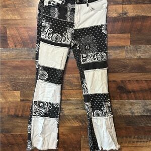 SHEIN Flare Wide Leg Jeans in Black and White